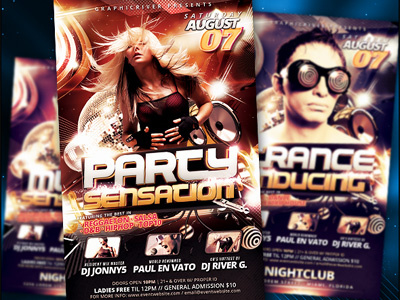 Party Sensation Flyer Template beat blacklight city colorful dance db disco dj dubstep electro entertainment girl glow high energy hot house lights modern music nightclub party professional psd flyer template sexy techno trance uv party venue vibrant wild