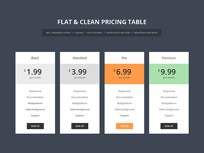 Flat & Clean Pricing Table clean flat hosting itsekhtiar modern premium price pricing table psd services table