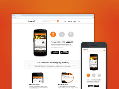 Olaround — Responsive Website clean crisp loyalty app mobile app orange responsive website website design white