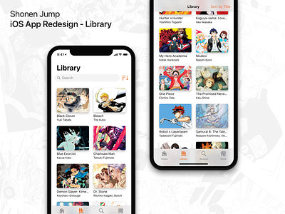 Shonen Jump App - Library Screen Concept comics concept concept design ios iphone manga mobile mobile app mobile ui reading redesign uiux