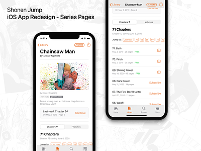 Shonen Jump App - Series Screen (Chapters) Concept comics concept concept design ios iphone manga mobile mobile app mobile ui reading redesign uiux