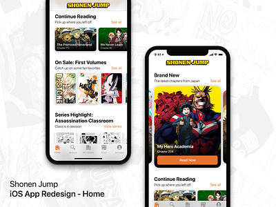 Shonen Jump App - Home Screen Concept comics concept design ios iphone x iphone xs manga mobile mobile app reading redesign ui ux