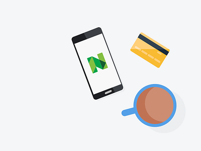 NerdWallet On-The-Go application branding coffee credit card design device illustration vector