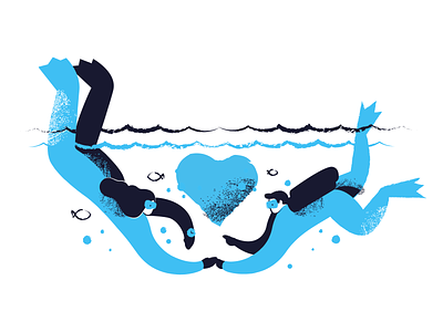 Deep love illustration blue character creative diver diving empty state figma guide illustration landing love scuba sketch valentine vector