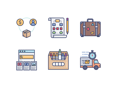 Soft color outline icons pack colorful crayon data icons iconset logistics planning seo soft web icons