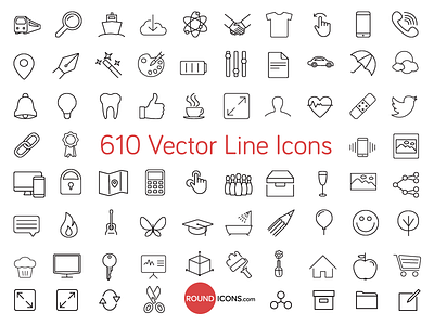 610 Vector Line Icons Set clean flat grid icons iconset ios7 line pack thin ui vector web