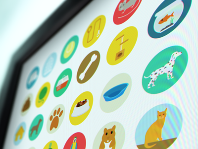 Pets Flat Icons - 1000 round icons update
