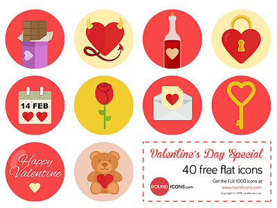 Valentine's Day Flat Icons Set day flat icon heart iconset love romance set valentine vector