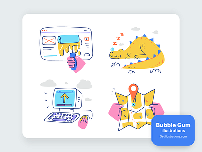 Bubble Gum Doodle illustrations color doodles error illustrations map paint upload vector website website design