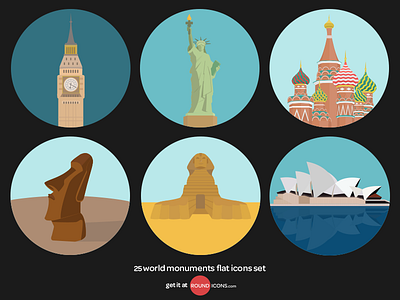 World Monuments Flat Icons Set drawing flat icons iconset illustrator landmarks monuments round sights travel vector world
