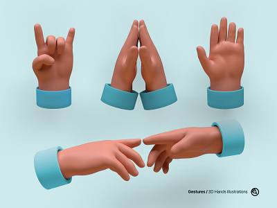 3D illustrations Hand Gestures 3d 3d art blender cheers connect hand gestures hands hello illustration illustrator png psd stop thanks