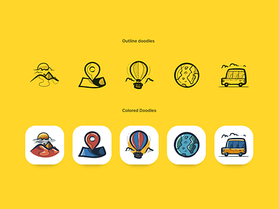 Doodle icons colored desert doodle doodleart egypt globe icon pack icons location map outline taxi tourism travel vector