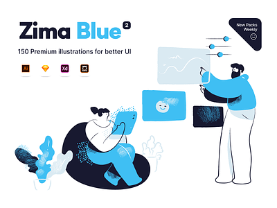 Zima blue illustrations ai app illustration blue brush builder character character design download illustration illustrator landing page minimal people scene svg vector