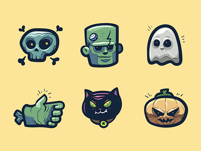 Halloween icons cat doodle evil ghost halloween icon icon set illustration illustrations outline pumpkin scary skull vector zombie