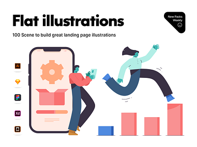 Flat illustrations app builder business characters colors flat illustration illustrations landing page navigation startup statistics ui vector website