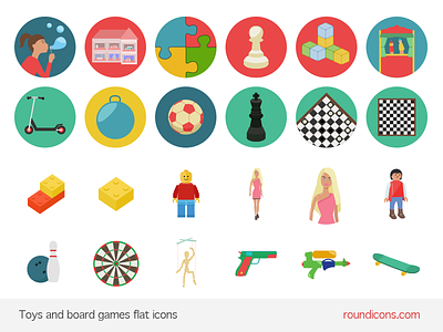 Toys And Board Games Flat Icons