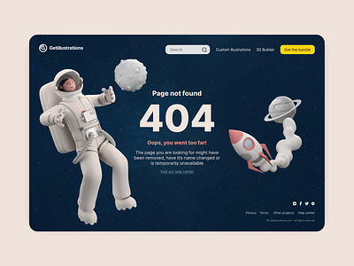 404 Page 3D illustrations 3d 3d ilustration 404 astronaut error error page lost planet rocket space ui website