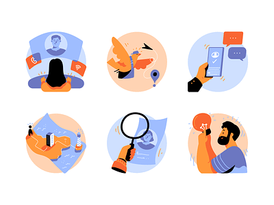 Circle illustrations app character chat communication delivery direction flat icon icons idea illustration illustrations map mapping search ui ux vector website