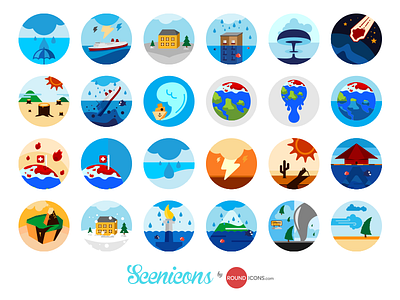 Scenicons Flat Icons - Disasters Set clean colourful design flat icon icons illustration scene unique vector