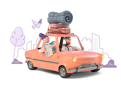 3D illustrations with flat backgrounds 2d 3d avatar character design flat getillustrations happy illustration illustrations line people road trip travel vector