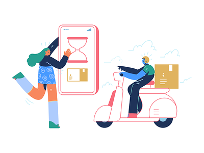 Delivery logistics illustrations app bike character colorful delivery flat getillustration girl illustration logistic logistics man order person route vector
