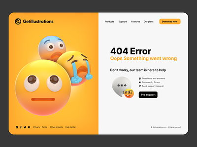 3D Emoji - 404 Error Page 3d 404 emoji emojis error failed getillustrations happy icon icons illustration page problem smile smilies ui web