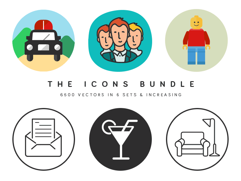 6500 Icons Bundle bundle clean colourful crisp flat icons glyph line icons royalty free scene vector