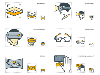 Funline icons VR - Virtual reality icons set coloured flat icon set icons line pixel perfect virtual reality vr