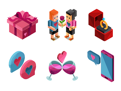 Valentine Isometric Icons color gift icon icons isometric love message mobile valentine wedding