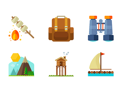 Outdoor Flat Icons activities camping color flat icon icon set icons outdoor psd vector