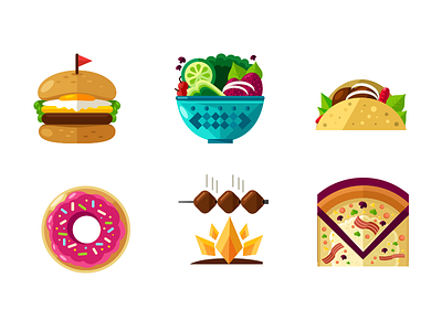Food Flat Icons bundle burger colour donut flat food icons pizza salad taco