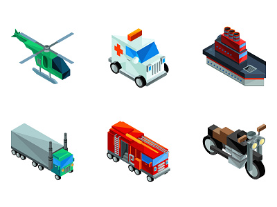 Isometric Icons Transportation Set