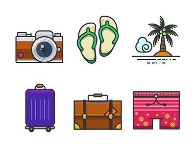 Holiday and Travel Filled Line Icons bag camera filled flat holiday icon set icons island line map shorts travel