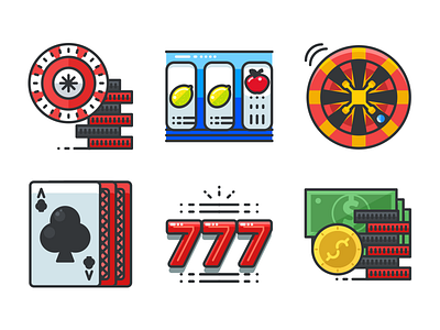 Gambling Filled Line Icons cards chip clean filled flat gambling icon icons line money roulette