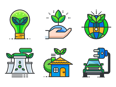 Ecology Filled Outline Icons Set clean eco eco friendly ecology energy green planet plants saving