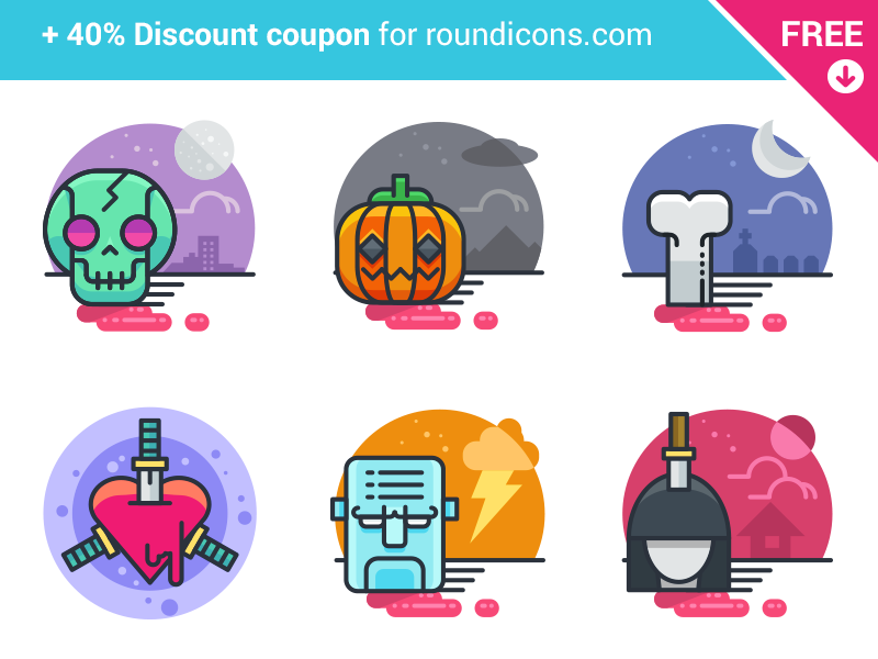 20 Halloween Flat Icons - FREE filled line night pumpkin skull scary free icons flat halloween