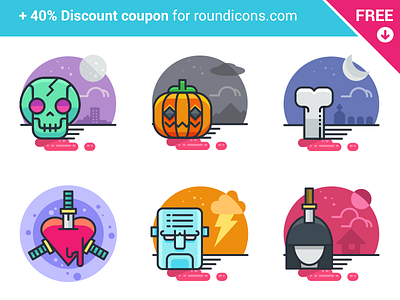 20 Halloween Flat Icons - FREE filled flat free halloween icons line night pumpkin scary skull
