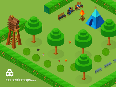 Isometric Park Icons builder dog icons isometric map park tent tree vector