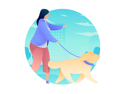 Dog Walker Illustration city dog gradient icon illustration trainer vector walker woman