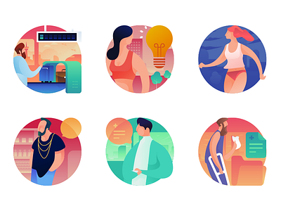 People Scene Icons doctor gradient icon man people round runner scene woman
