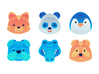 Gradient Animal Icons animals cat color dog gradient head icon mascot panda symbol vector