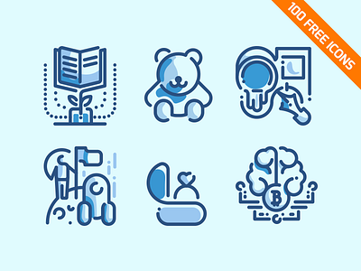 100 Free Line Icons Pack blue download free icons line outline pack set vector