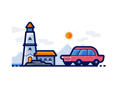 Light House - Travel Icons car clean colors detailed filled filled outline gradient icon icon set illustration light house outline travel vector