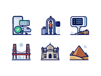 Travel Detailed Icons airport flight icons icons pack illustrations line monuments pyramids taj mahal travel usa world