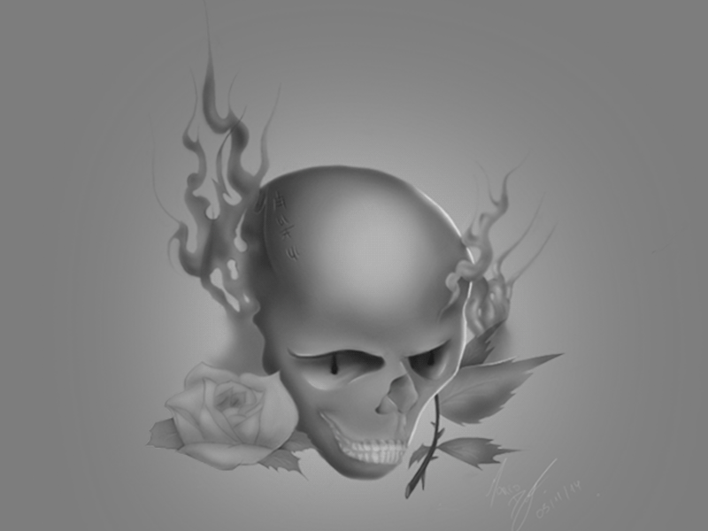 Skull B&W Painting black and white digital painting greyscale painting pen and surface photoshop skull skull tattoo surface pro tattoo