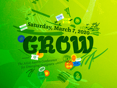 GROW ✨🌱 arrows austin brand identity branding conference expired fruit grow marketing texas texture type