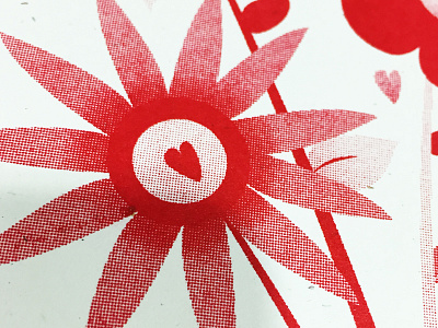riso card flower halftone heart love print red riso risograph valentines