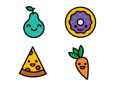 foodies avatar carrot donut happy icon illustration pear pizza vector