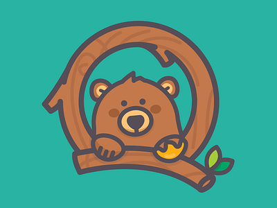 bear cub animal bear branch cub honey illustration leaves q tree type typography wood