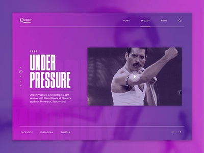 Freddie Mercury clean design freddie mercury gradient handsome layout minimal music navigation queen typography ui video web